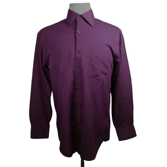 President Stone Work Office Business Dress Shirt, Eggplant Purple,  M - Picture 1 of 10